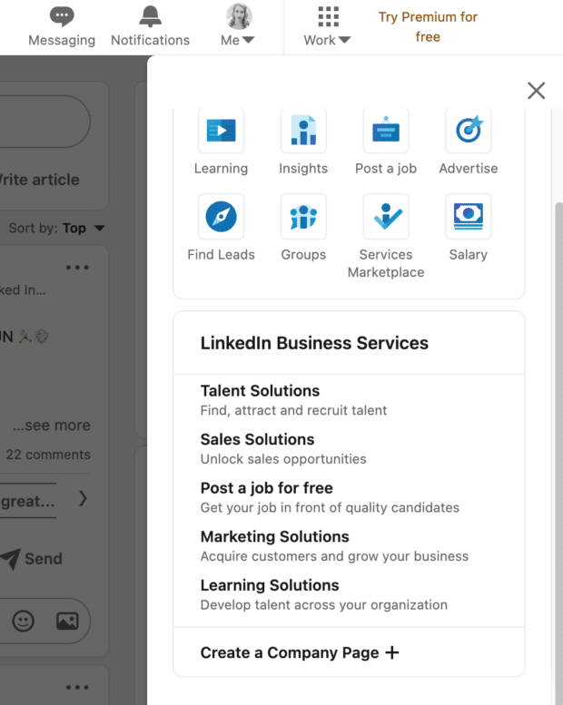 在LinkedIn上创建一个公司页面图标