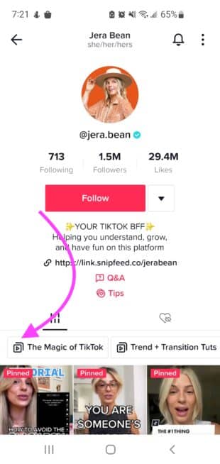 @jera.bean的个人资料中的Tiktok播放列表称为“ Tiktok的魔术”