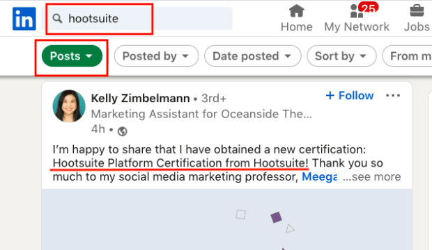 在LinkedIn上搜索Hootsuite帖子